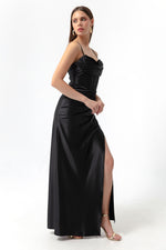 Woman Balen Corset Detailed Slit Long Evening Dress