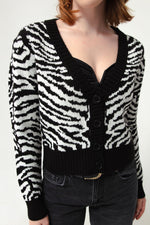 Woman Zebra Pattern Triko Cardigan