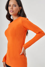 Ribbed Detailed Knitwear Orange Tunic