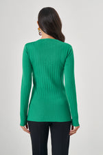 Ribbed Detailed Knitwear Green Tunic
