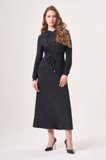 Ribbed Hooded Black Dress