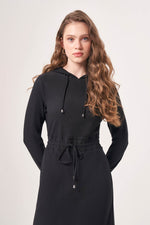 Ribbed Hooded Black Dress