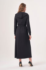 Ribbed Hooded Black Dress