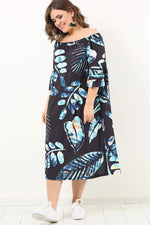 Young Plus Size Collar Adjusted Leaf Pattern Dress KL1742k Black