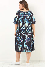 Young Plus Size Collar Adjusted Leaf Pattern Dress KL1742k Black