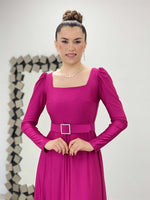 Import Crepe Satin Fabric Square Neck Collar Cultivation - Plum