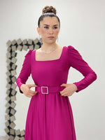 Import Crepe Satin Fabric Square Neck Collar Cultivation - Plum