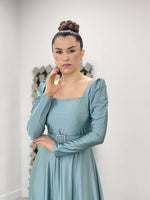 Import Crepe Satin Fabric Square Neck Collar Cultivation - Mint Green