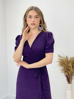 Imported Silvery Fabric Belt Detailed Midiboy Dress - Eggplant Purple