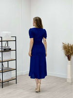 Imported Silvery Fabric Belt Detailed Midiboy Dress - Saks Blue