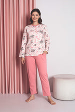 Women's Pajama Set Mother Interlok Three Button Top Flower Pattern Cotton Seasonal W30032258