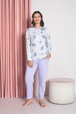 Women's Pajama Set Mother Interlok Three Button Top Flower Pattern Cotton Seasonal W30032258