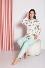 Women's Pajama Set Mother Interlok Three Button Top Flower Pattern Cotton Seasonal W30032258