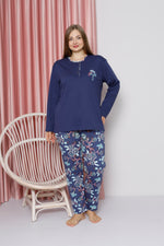 Women's Pajama Set Battal Shawl Patterned Cotton Seasonal W40022286