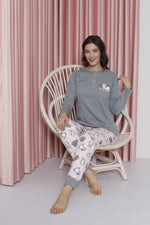 Women's Pajama Set Young Interlok Cat Patterned Paça Ribanli Cotton Seasonal W20492256
