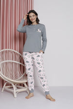 Women's Pajama Set Young Interlok Cat Patterned Paça Ribanli Cotton Seasonal W20492256