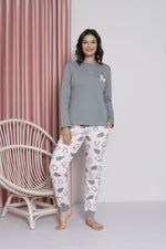 Women's Pajama Set Young Interlok Cat Patterned Paça Ribanli Cotton Seasonal W20492256