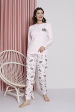Women's Pajama Set Young Interlok Cat Patterned Paça Ribanli Cotton Seasonal W20492256