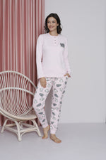 Women's Pajama Set Young Interlok Cat Patterned Paça Ribanli Cotton Seasonal W20492256
