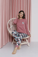 Women's Pajama Set Young Leaf Print Paça Ribanalı Cotton Seasonal W20482255