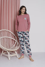 Women's Pajama Set Young Leaf Print Paça Ribanalı Cotton Seasonal W20482255