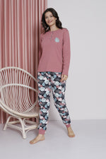 Women's Pajama Set Young Leaf Print Paça Ribanalı Cotton Seasonal W20482255