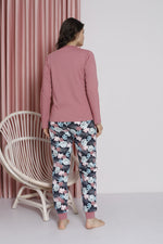 Women's Pajama Set Young Leaf Print Paça Ribanalı Cotton Seasonal W20482255