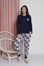 Women's Pajama Set Young Leaf Print Paça Ribanalı Cotton Seasonal W20482255