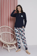 Women's Pajama Set Young Leaf Print Paça Ribanalı Cotton Seasonal W20482255