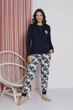 Women's Pajama Set Young Leaf Print Paça Ribanalı Cotton Seasonal W20482255