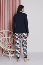 Women's Pajama Set Young Leaf Print Paça Ribanalı Cotton Seasonal W20482255