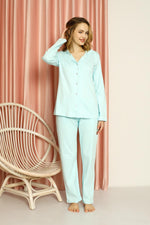 Women's pajama set interlok scores buttoned cotton seasonal W20512278
