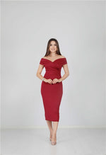 Kayık Collar Pen Dress - Burgundy