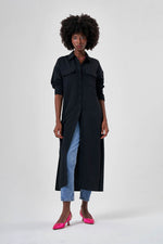 Linen Textured Long Black Shirt Tunic