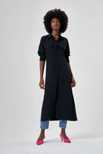 Linen Textured Long Black Shirt Tunic