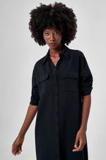 Linen Textured Long Black Shirt Tunic