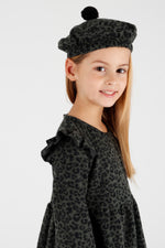 Girl Leopard Patterned Ruffle Detailed Hat Trend Dress AK2401
