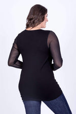 Angelino Mesh Detailed Blouse With Sleeves And Collar