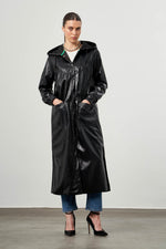 Leather Detailed Black Trench Coat