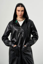 Leather Detailed Black Trench Coat