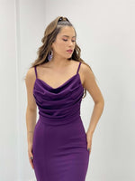 Crepe Fabric Degaje Collar Strap Dress - Eggplant Purple