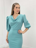 Crepe Fabric Degaje Collar Pen Dress - Mint Green