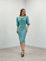 Crepe Fabric Degaje Collar Pen Dress - Mint Green