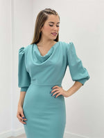 Crepe Fabric Degaje Collar Pen Dress - Mint Green