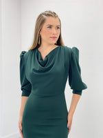 Crepe Fabric Degaje Collar Pen Dress - Emerald Green