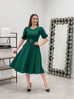 Crepe Fabric Belt Detailed Dress - Emerald Green