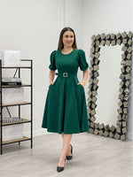 Crepe Fabric Belt Detailed Dress - Emerald Green