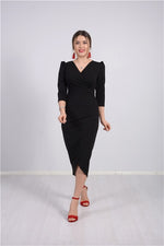 Crepe Fabric Midi Size Dress - Black