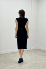 Crepe Fabric Shoulder Tassel Pen Evening Dress Dress - Black