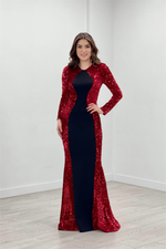 Crepe Fabric Sequin Detailed Fish Dress - Burgundy